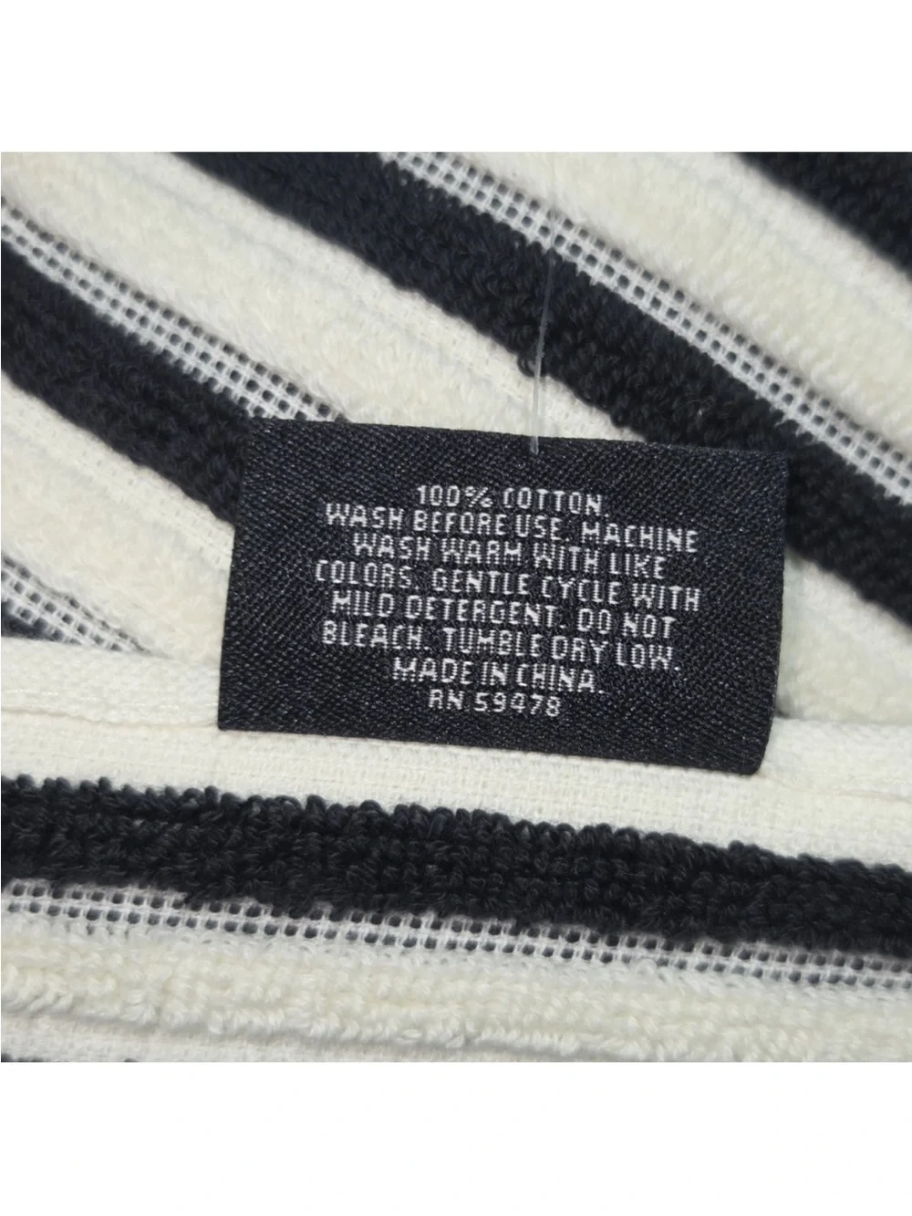 Set of 2 Rachel Zoe Cream Black Striped Fringe Oversized Beach Towel 40x70